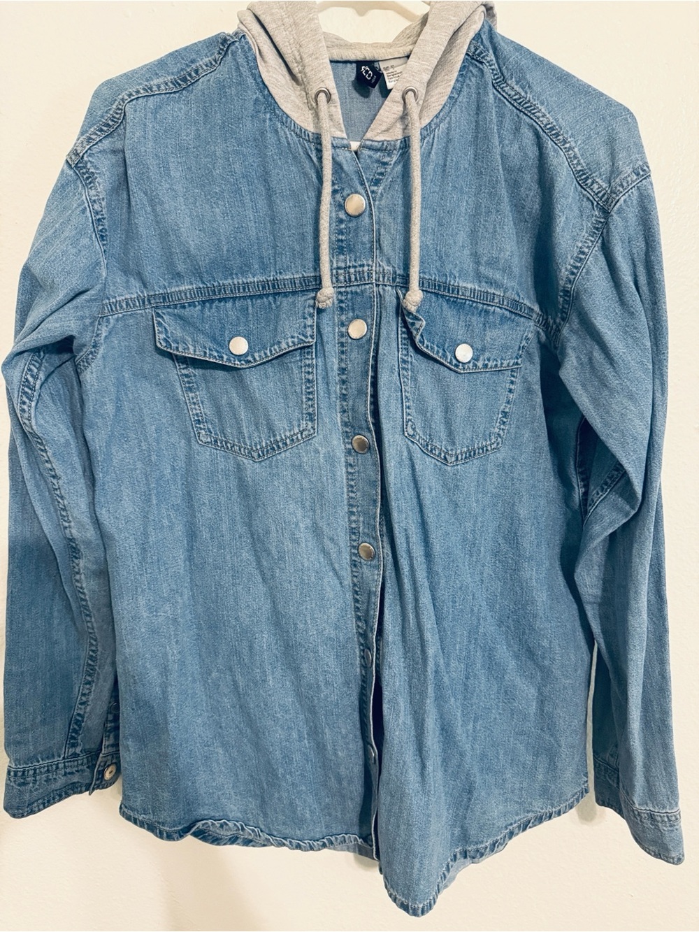 H&M Light Blue Denim Jacket with Gray Hoodie
